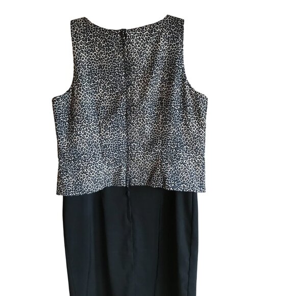 AGB Dress Leopard Print Blouson Dress: Vintage 70s Black White, Women's Size 12 - Picture 2 of 8